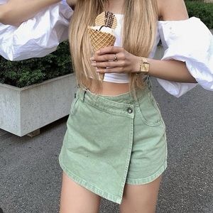 ZARA Jean Skort in Olive Green